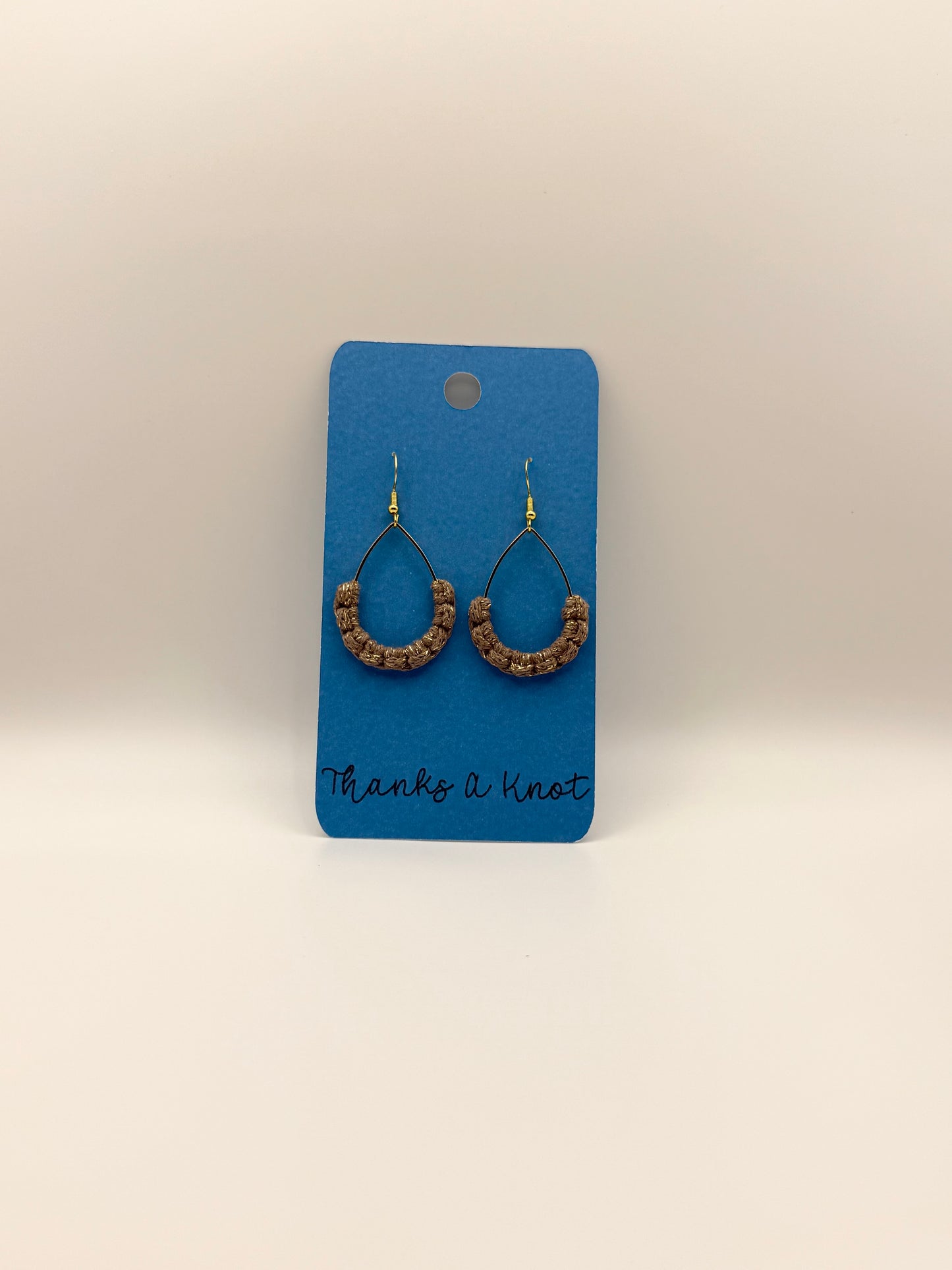 Caramel and gold macrame teardrop earrings