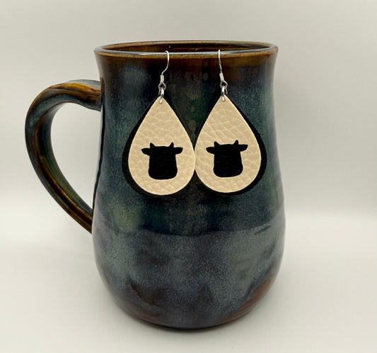 Faux leather cow cutout dangle earrings