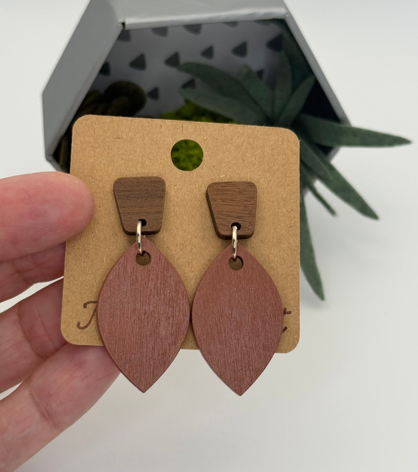 Hand Painted Wood Earrings | Chocolate Brown Wood Stud Earrings