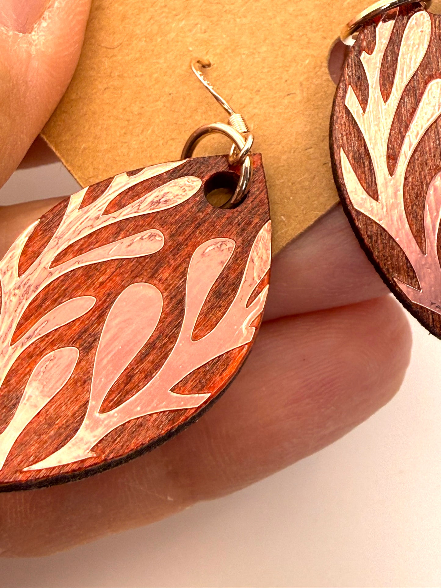 Almost Perfect – Rose Gold Botanical Stained Wood Earrings