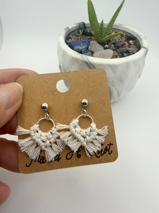 Micro Macramé Fringe Stud Earrings | Handmade Boho Fiber Earrings