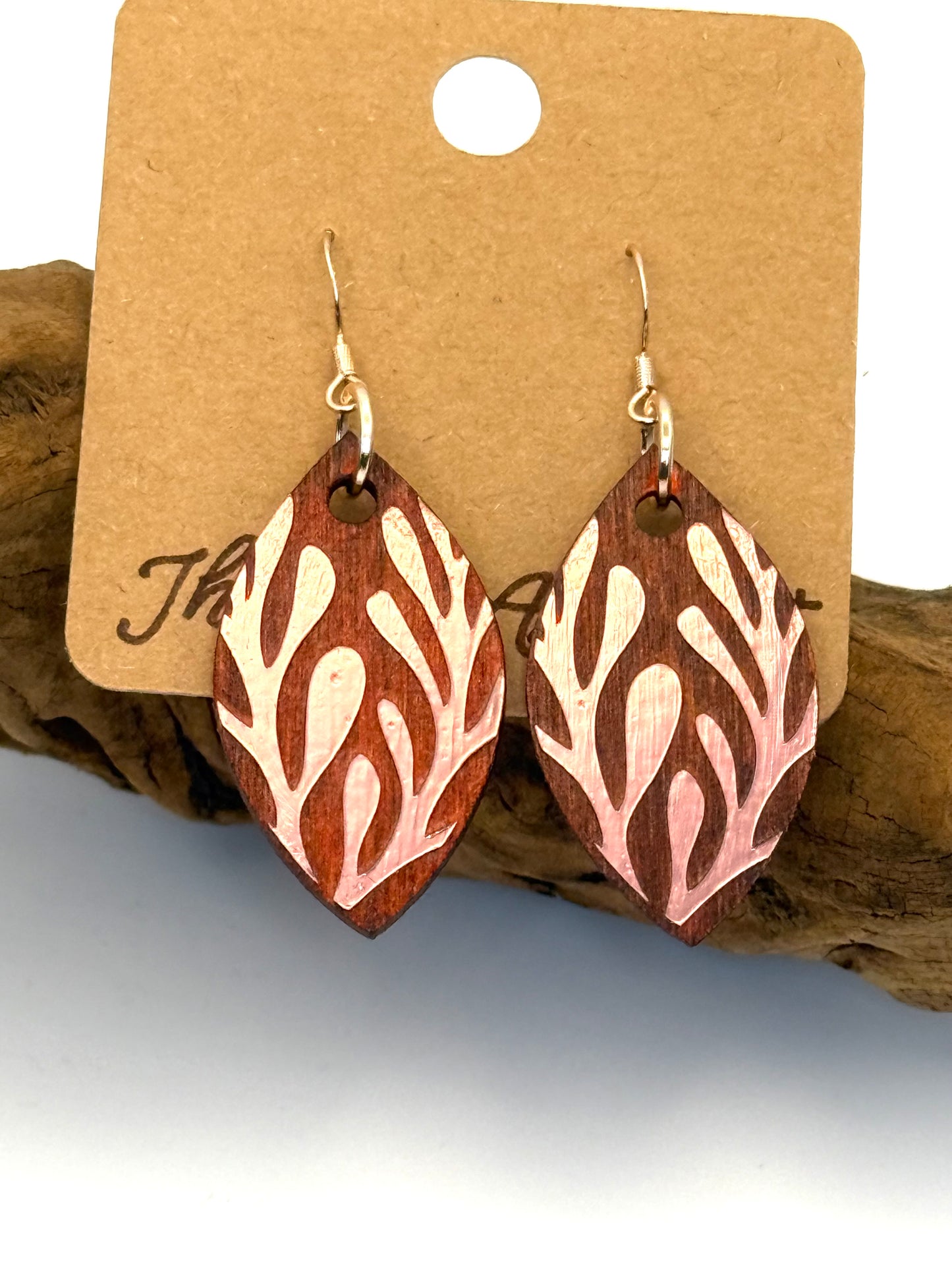 Almost Perfect – Rose Gold Botanical Stained Wood Earrings
