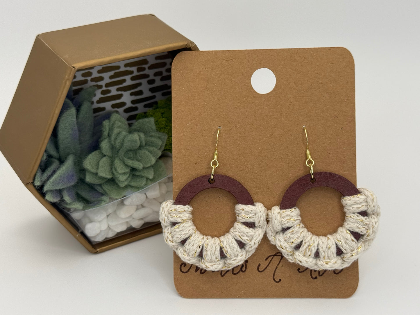 Macramé Wood Earrings | Hand Painted Boho Statement Earrings
