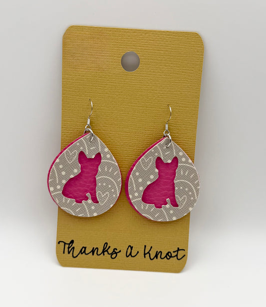 Faux leather earrings with French pitbull cutout