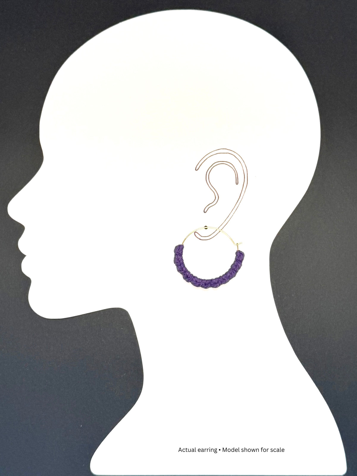 Royal Purple Macrame Hoop Earrings | 35mm Gold Stainless Steel