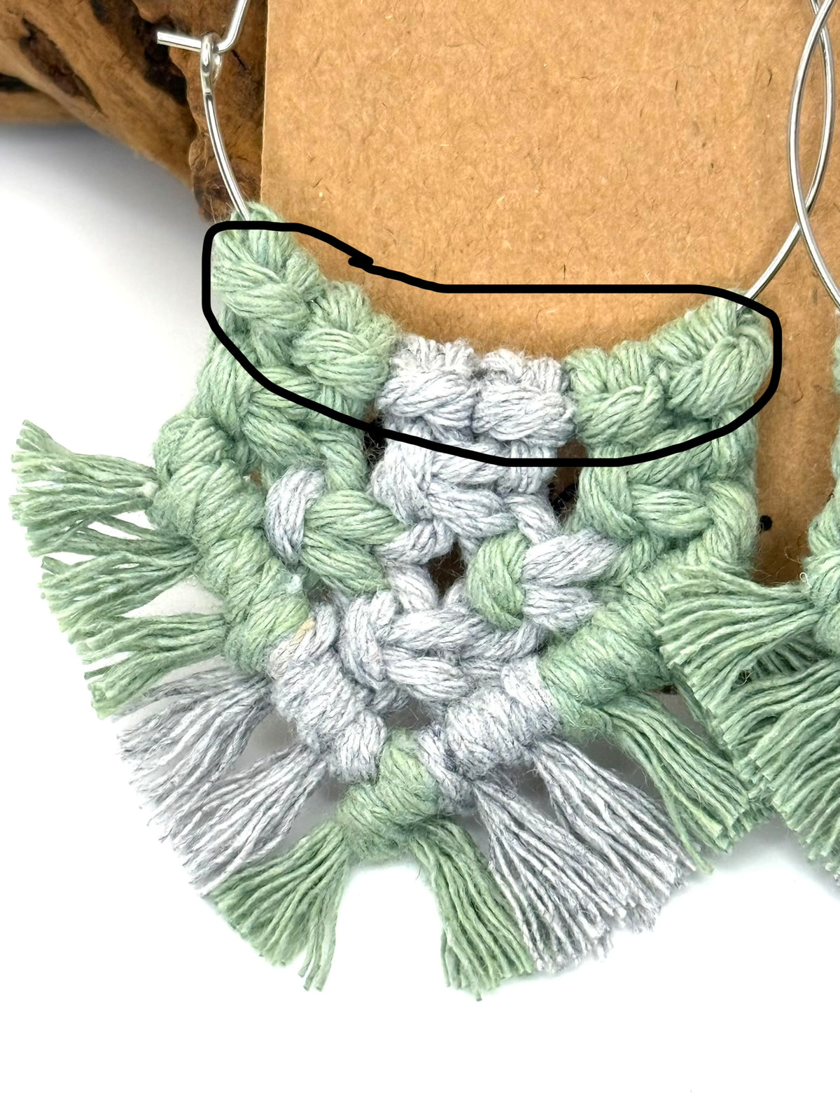 Sage & Lavender Gray Macrame Fringe Hoops | Stainless Steel