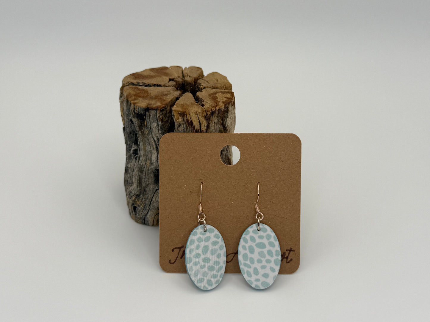 Modern Turquoise Speckled Wood Earrings | Lightweight Oval Dangles