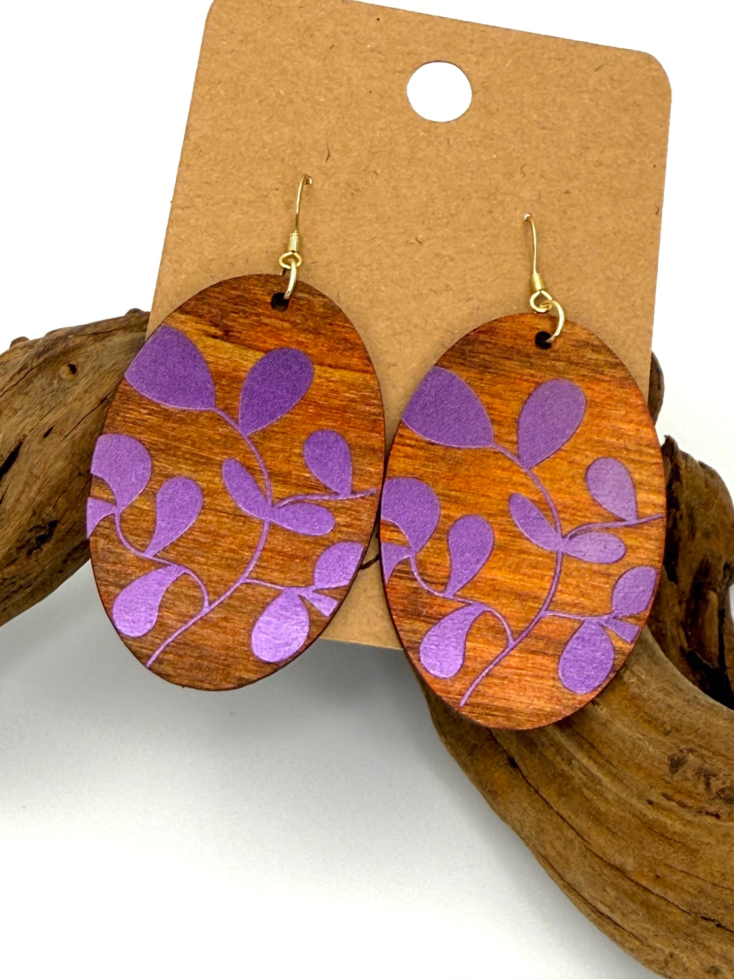 Almost Perfect – Color-Shifting Holographic Botanical Wood Earrings