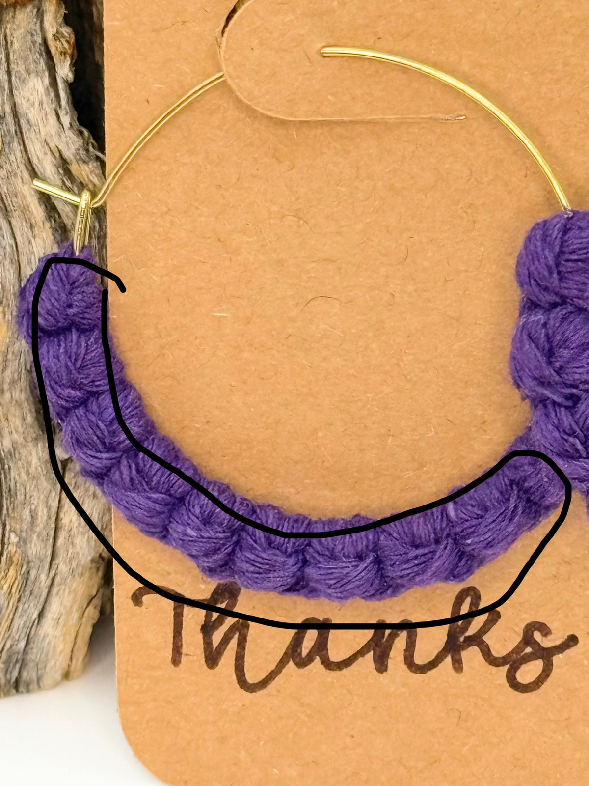 Royal Purple Macrame Hoop Earrings | 35mm Gold Stainless Steel
