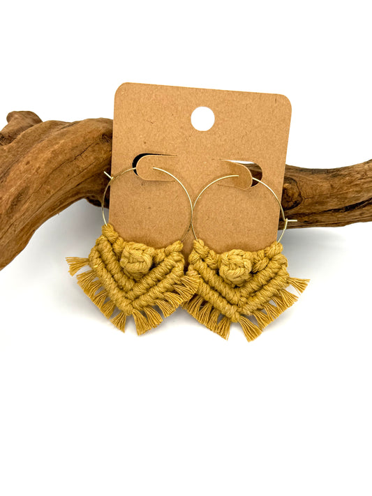Golden Ochre Macramé Hoop Earrings | Gold Statement Hoops