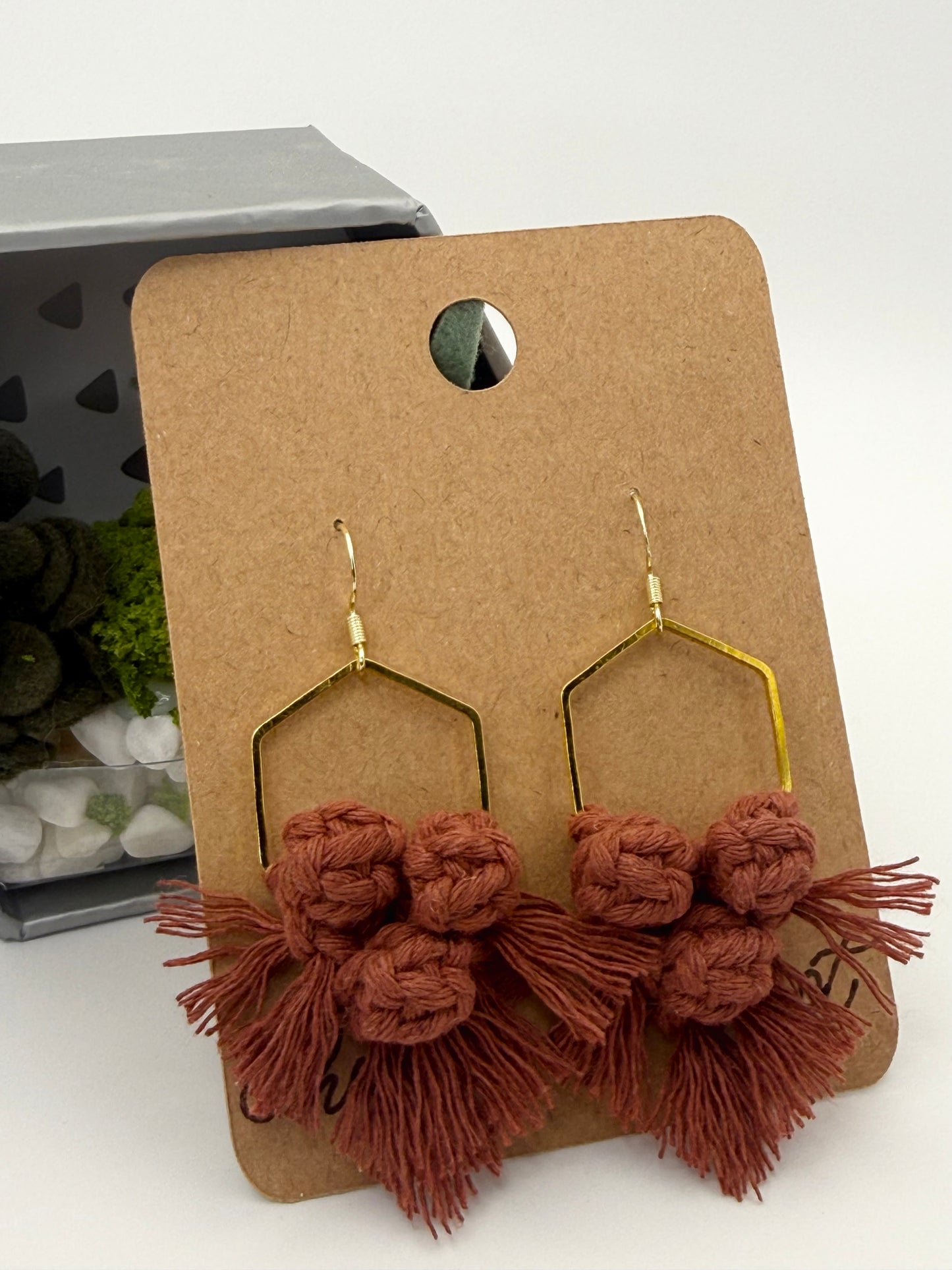 Hand-Knotted Macrame Earrings | Geometric Fiber Statement Jewelry