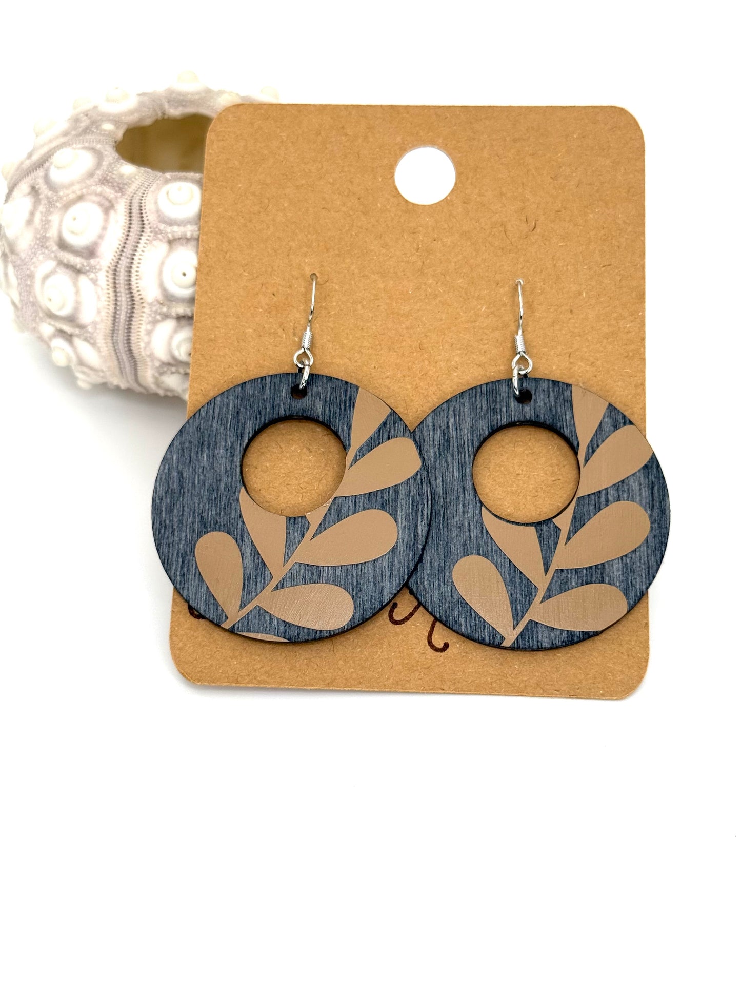 Almost Perfect Dark Gray Wood Earrings | Beige Botanical Dangles