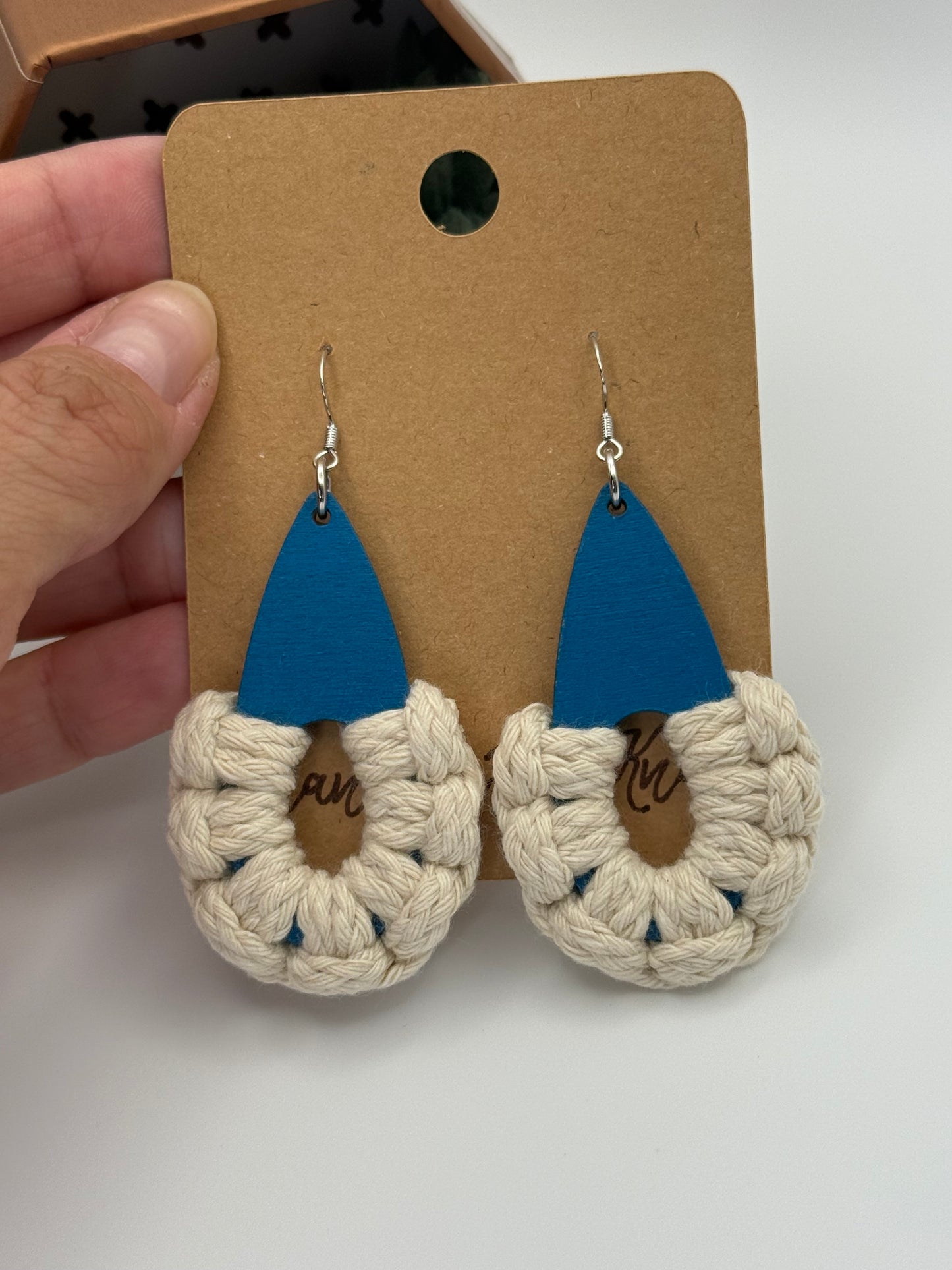 Blue Macramé Wood Earrings | Coastal Statement Earrings