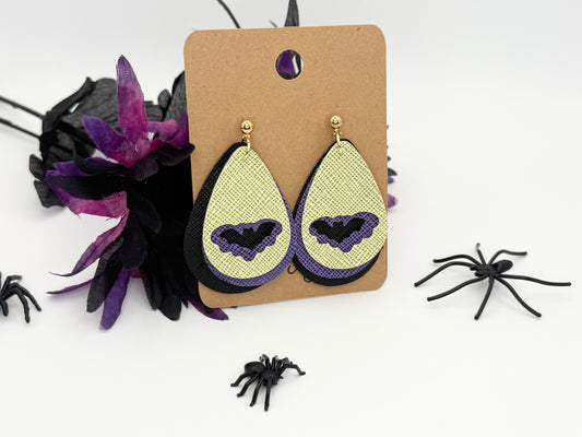 Layered Bat | Faux Leather Halloween Earrings
