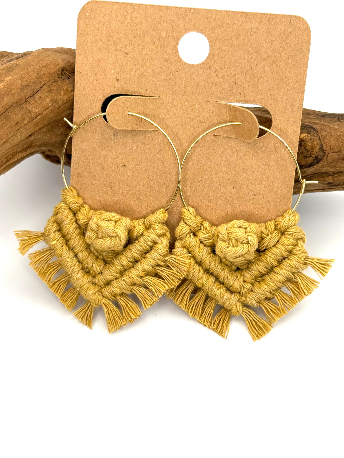 Golden Ochre Macramé Hoop Earrings | Gold Statement Hoops