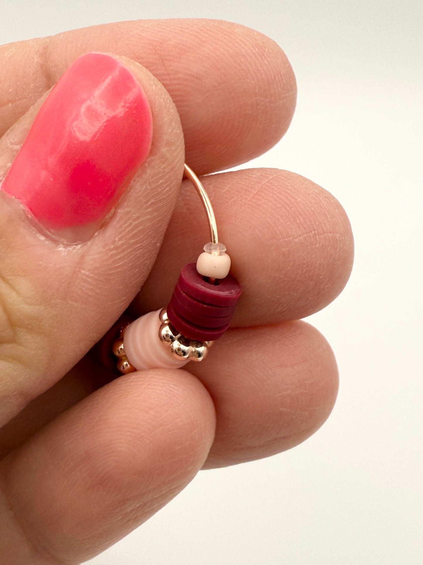 “Strawberries & cream” heishi bead hoop earrings