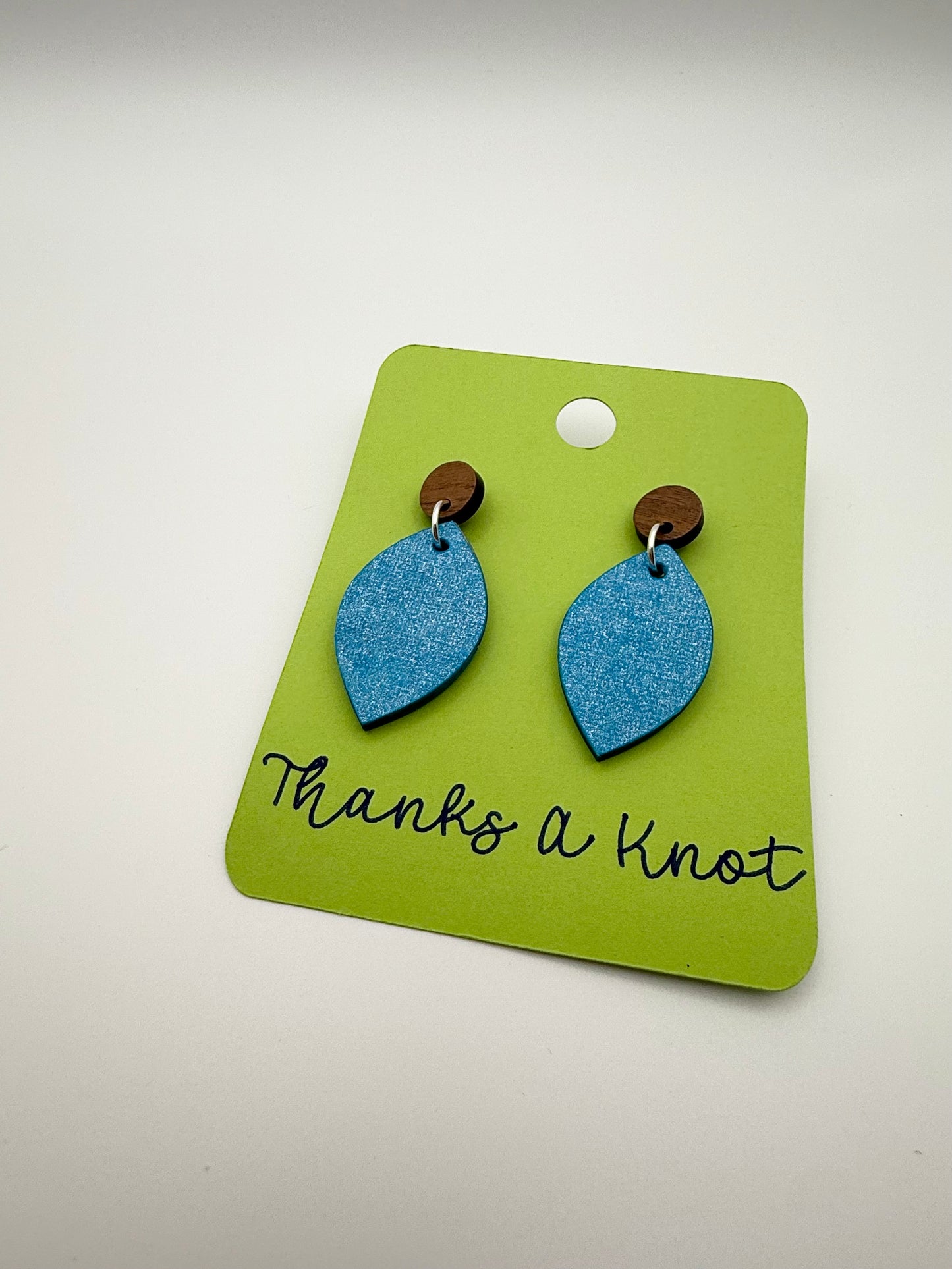 Wood and decoupage stud dangle earrings