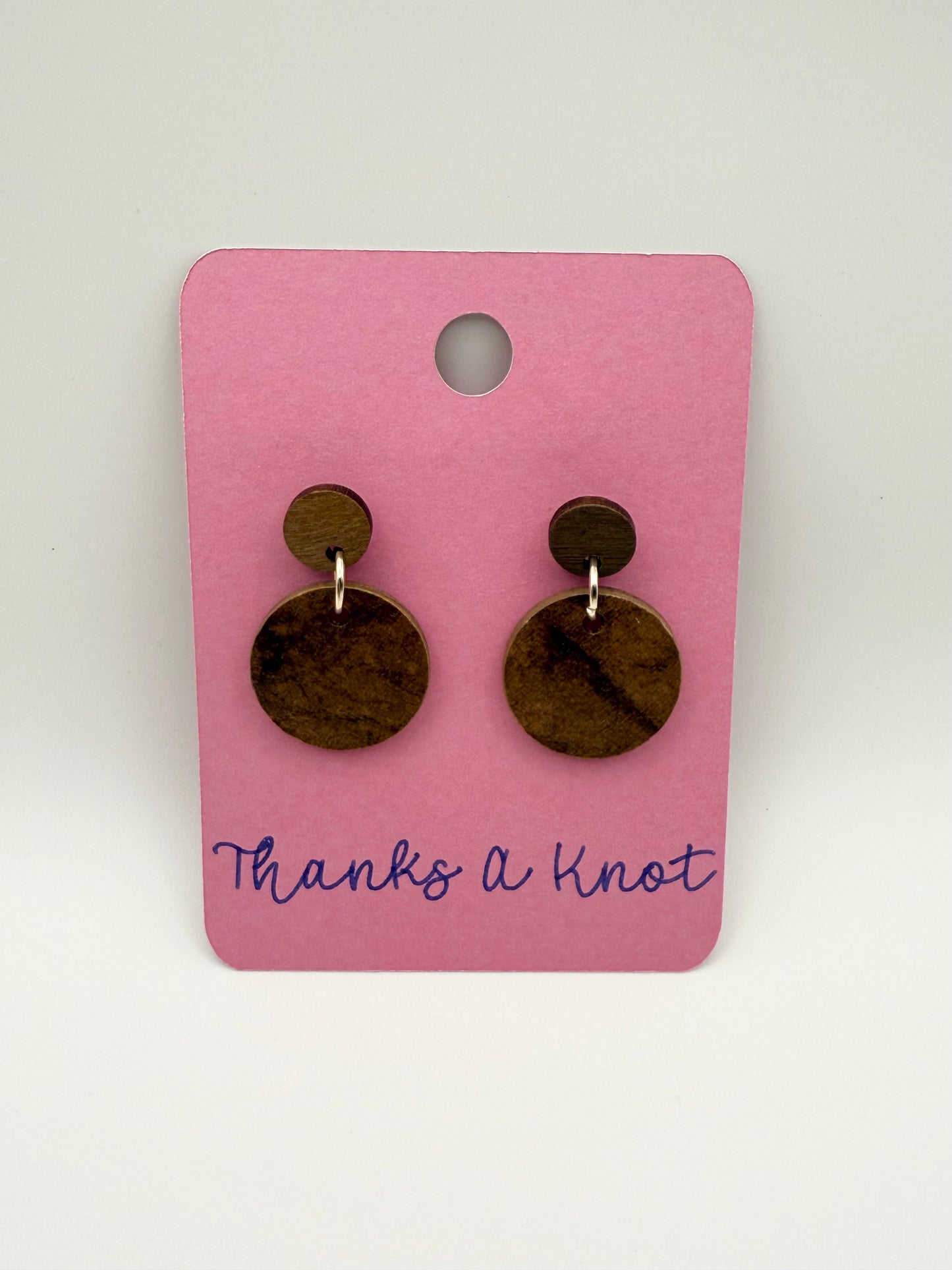 Wood and decoupage stud dangle earrings