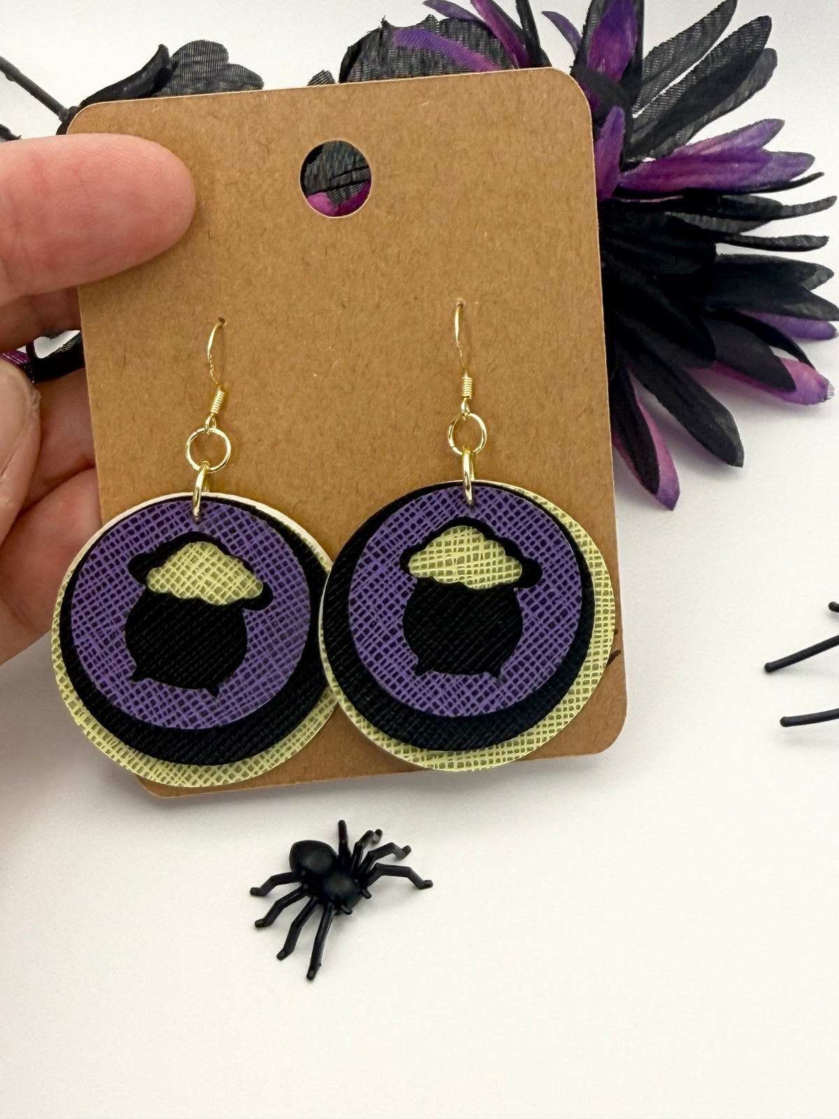 Witch’s Cauldron | Layered Faux Leather Halloween Earrings