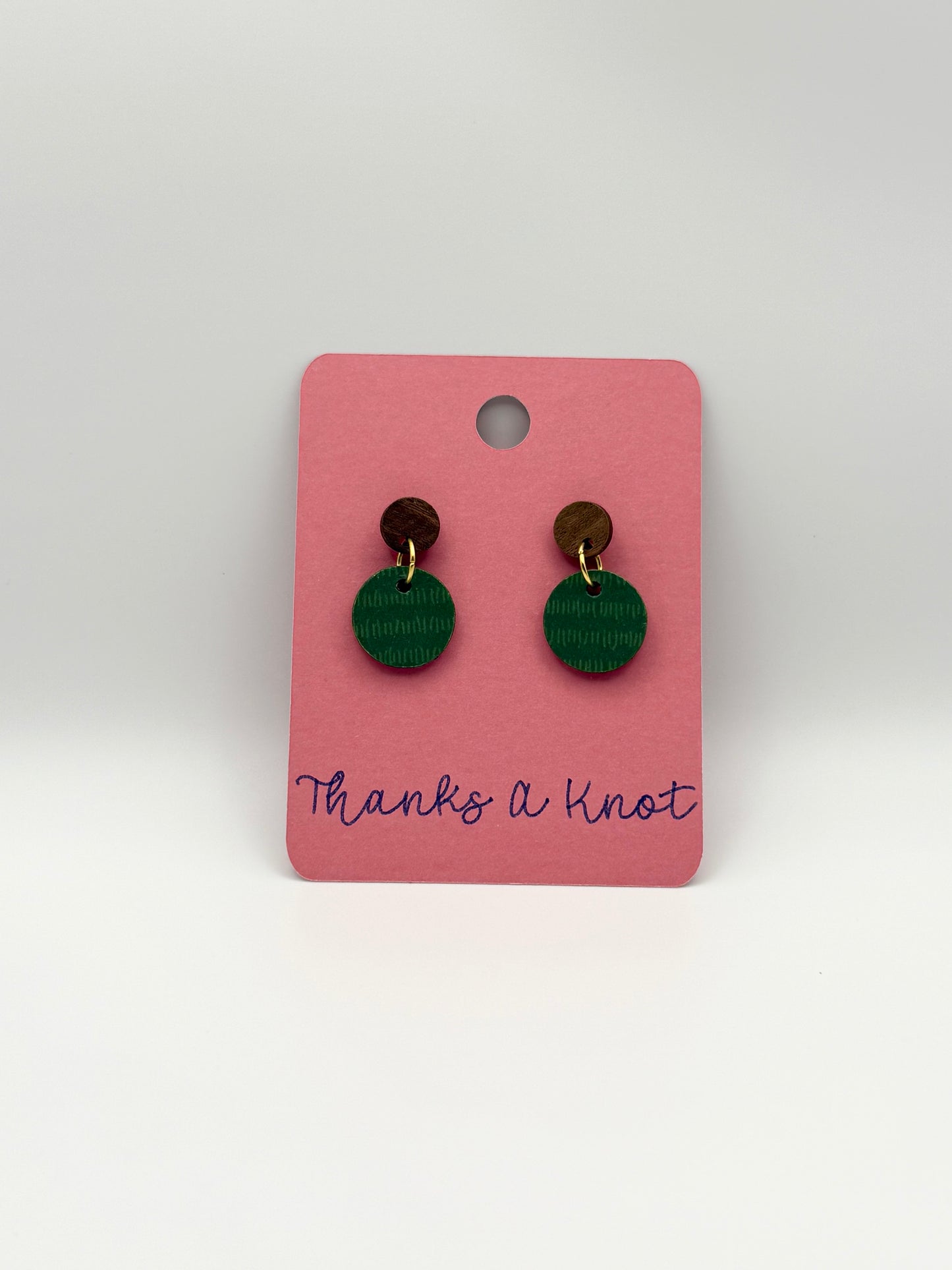 Painted wood and decoupage stud dangle earrings