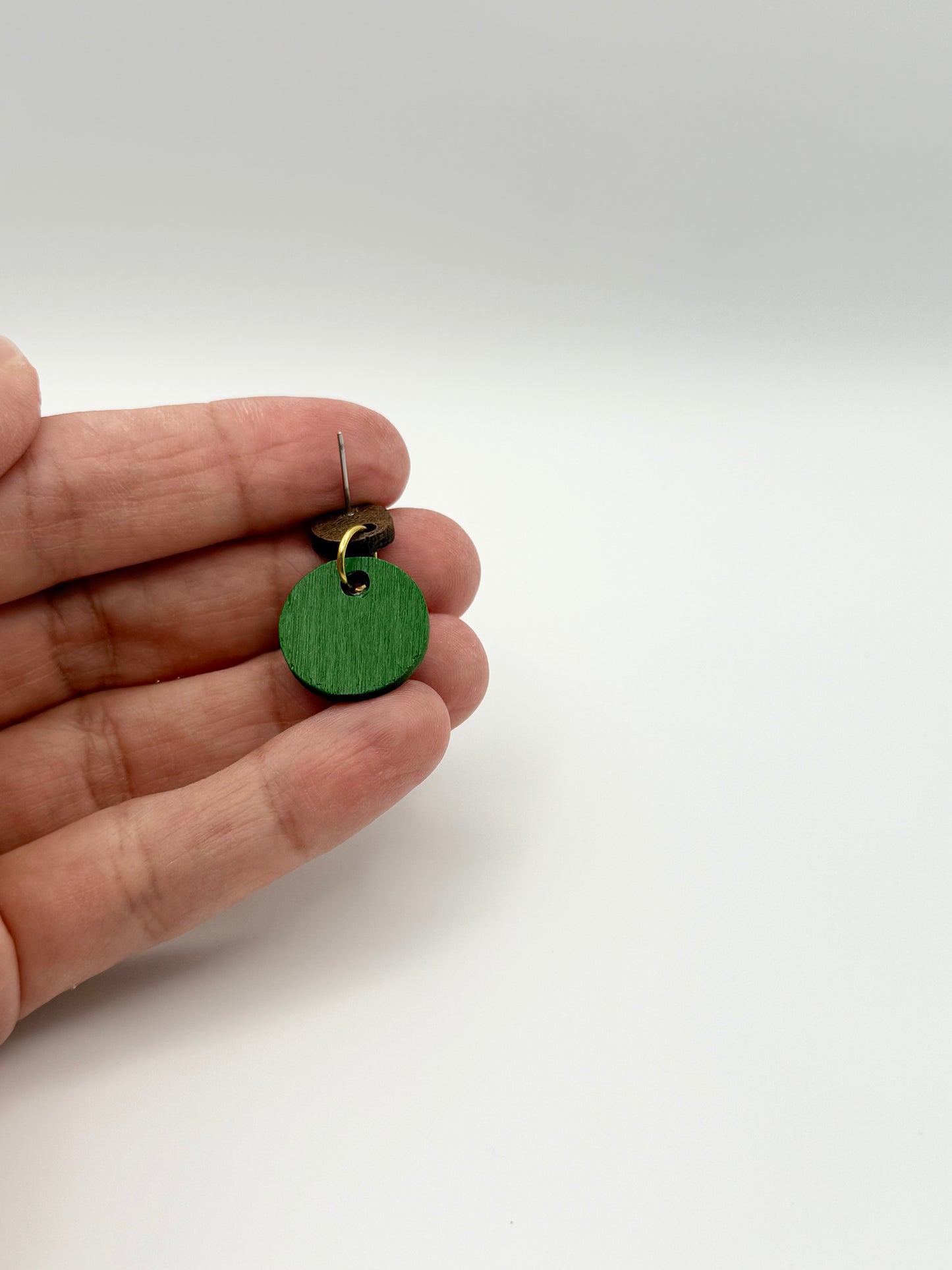 Painted wood and decoupage stud dangle earrings