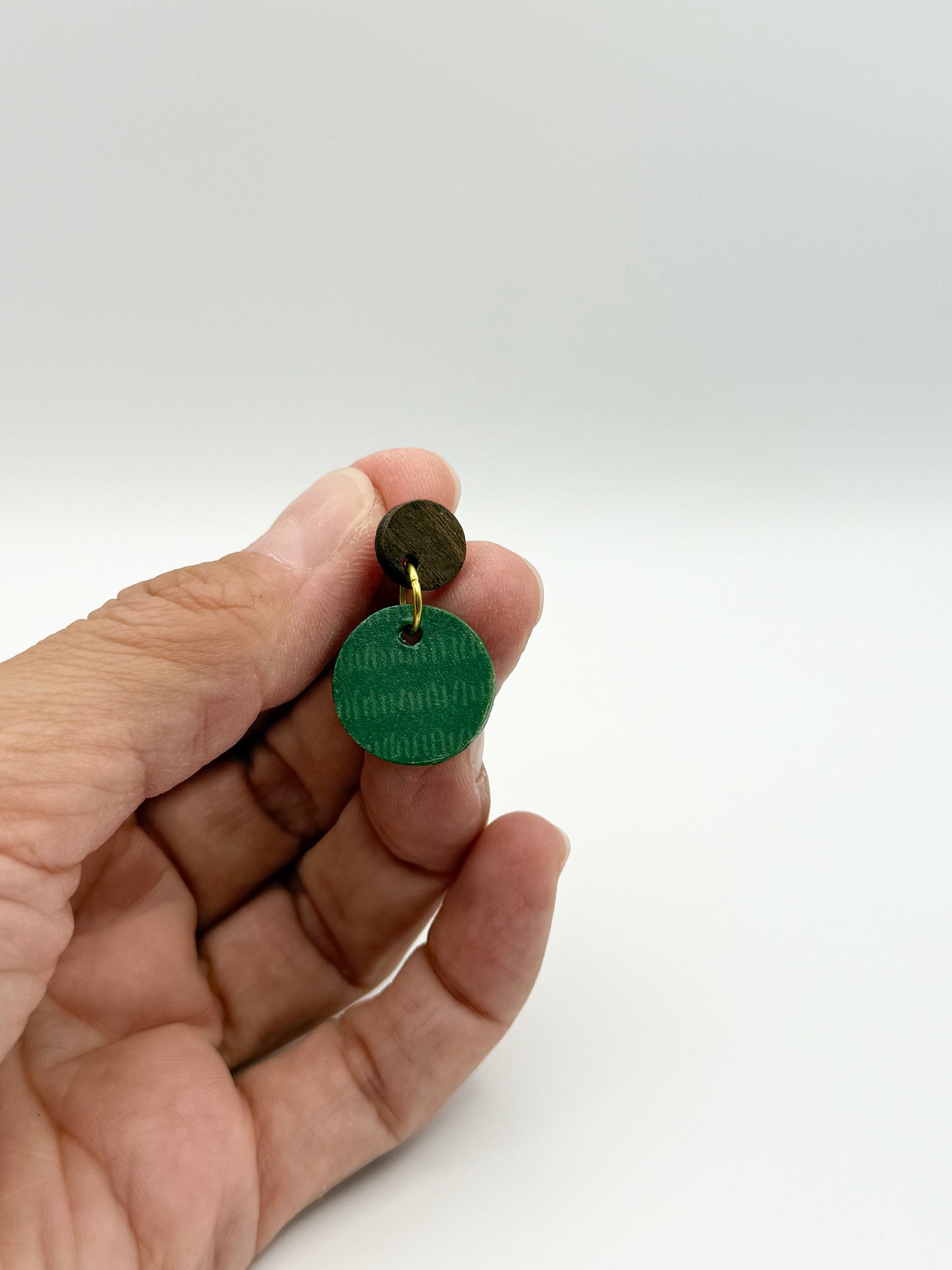 Painted wood and decoupage stud dangle earrings